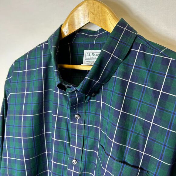 L.L. Bean NWOT Green Navy Plaid Traditional Fit LS Buttondown Shirt Size XXL - Picture 4 of 11